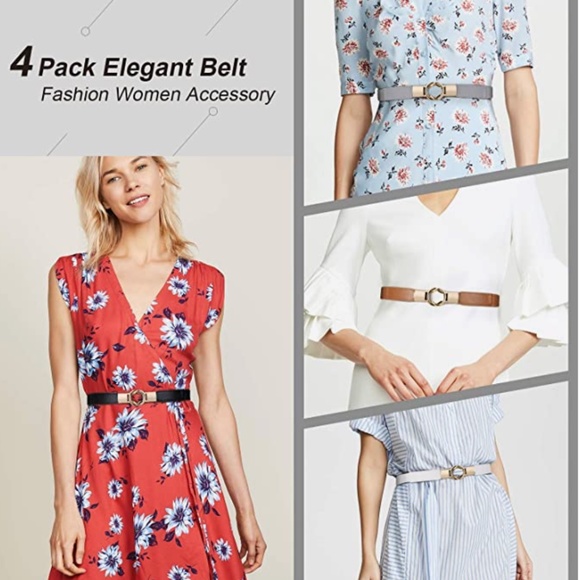 Women Skinny Belt for Dresses Retro Stretch Ladies Waist Belt Plus Size Set of 4 main image 6